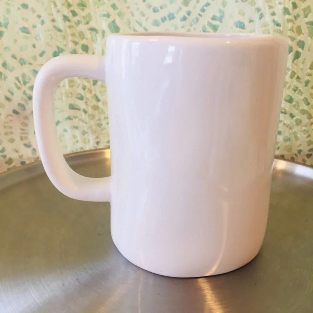 Rae Dunn M Stamped Gobble Mug Coffee Tea Magenta black white